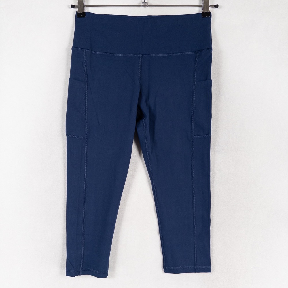 IUGA Capri Leggings Womens Large Navy Blue High Waist Pockets Stretch Yoga New